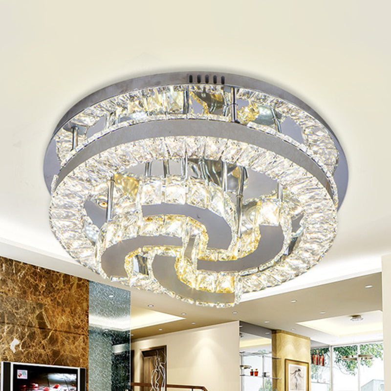 Clear Crystal Semi-Circle/Spiral Ceiling Light Minimalist LED Living Room Flush Mount Fixture in Chrome