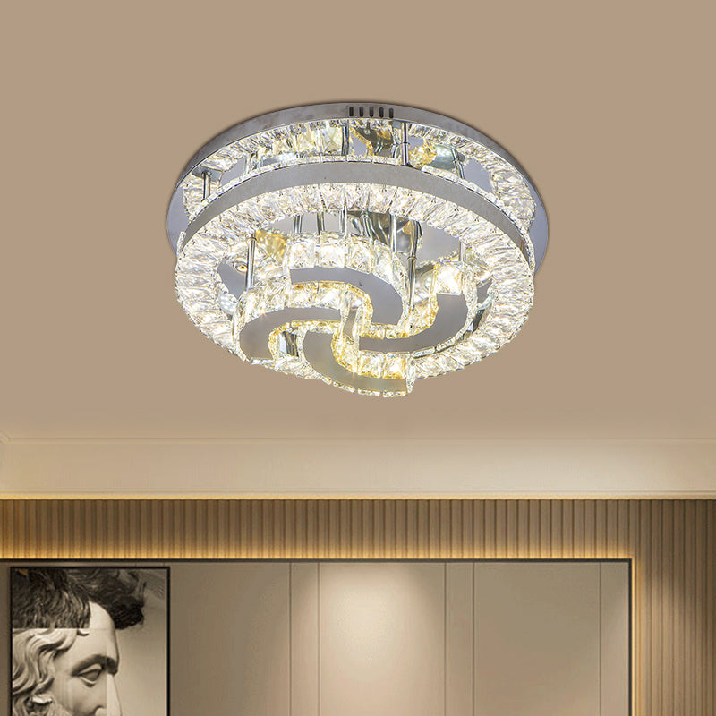 Clear Crystal Semi-Circle/Spiral Ceiling Light Minimalist LED Living Room Flush Mount Fixture in Chrome