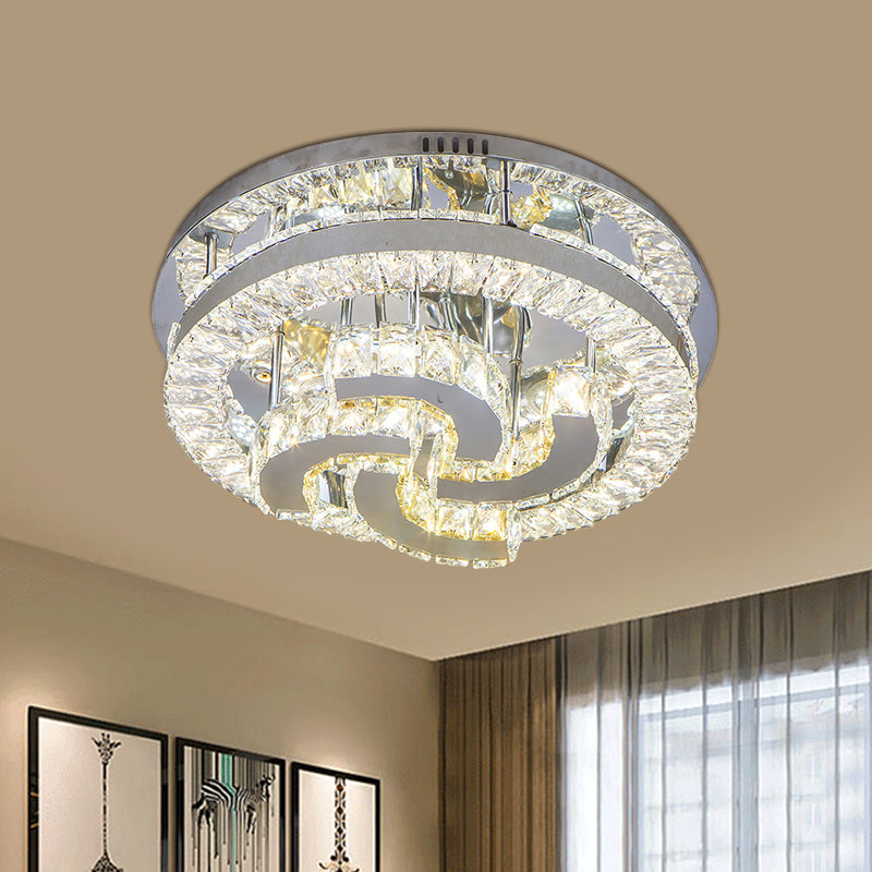 Clear Crystal Semi-Circle/Spiral Ceiling Light Minimalist LED Living Room Flush Mount Fixture in Chrome