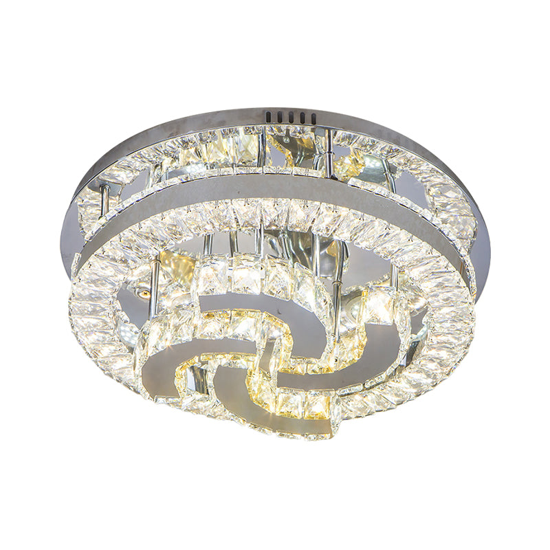 Clear Crystal Semi-Circle/Spiral Ceiling Light Minimalist LED Living Room Flush Mount Fixture in Chrome