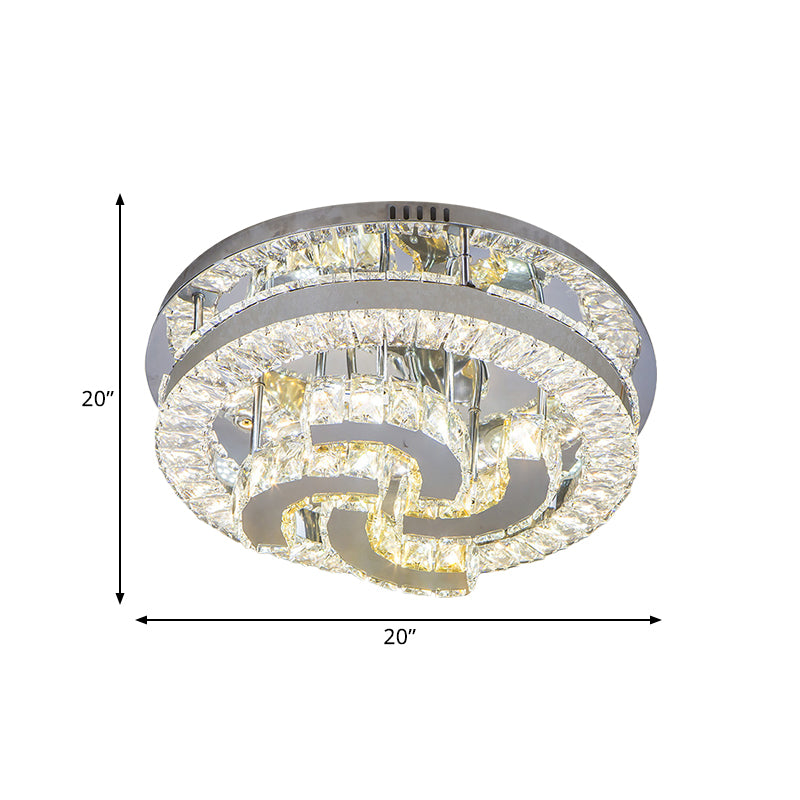Clear Crystal Semi-Circle/Spiral Ceiling Light Minimalist LED Living Room Flush Mount Fixture in Chrome