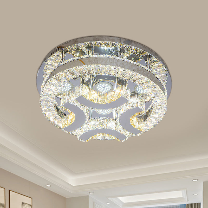 Clear Crystal Semi-Circle/Spiral Ceiling Light Minimalist LED Living Room Flush Mount Fixture in Chrome
