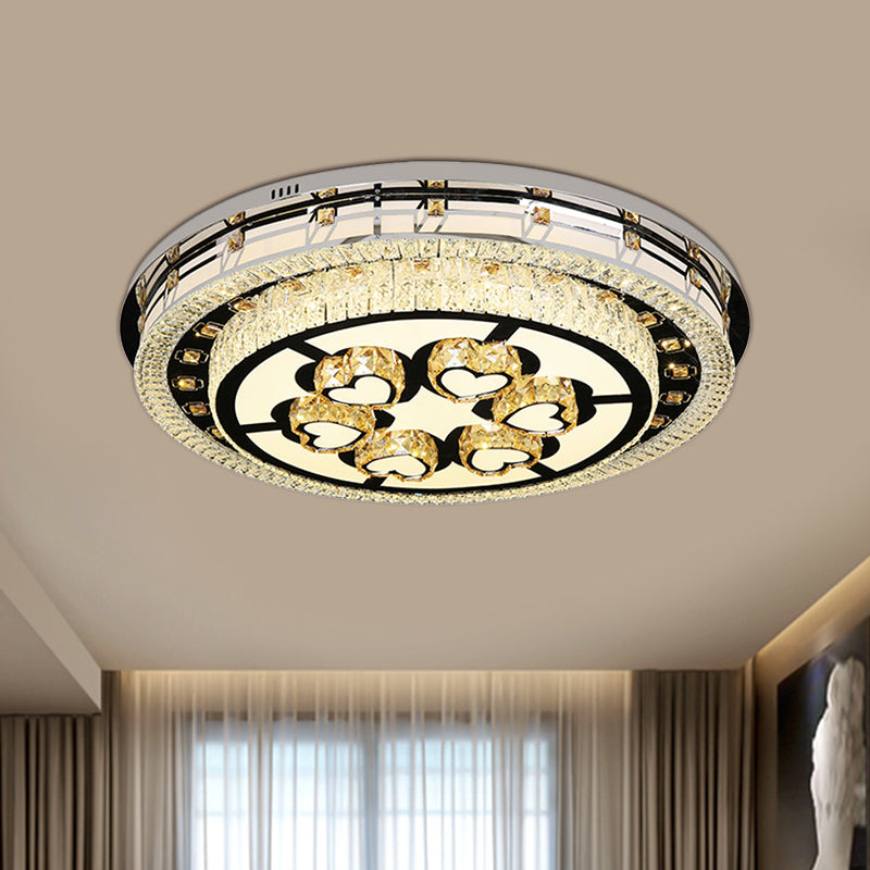 Chrome Loving Heart Ceiling Light Fixture Contemporary Crystal LED Living Room Flush Mount with Tiered Round Design