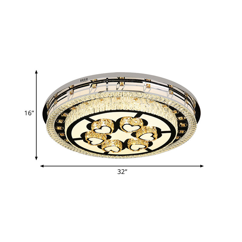 Chrome Loving Heart Ceiling Light Fixture Contemporary Crystal LED Living Room Flush Mount with Tiered Round Design