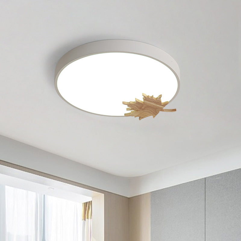 Luminaire de plafond à tambour en acrylique moderne, luminaire Led gris/blanc/vert pour chambre à coucher avec feuille d'érable