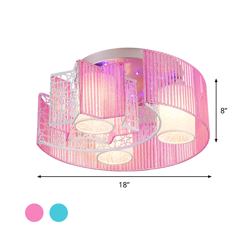 Metal Moon and Star Lighting Fixture Modern Led Flushmount Light for Bedroom in Pink/Blue