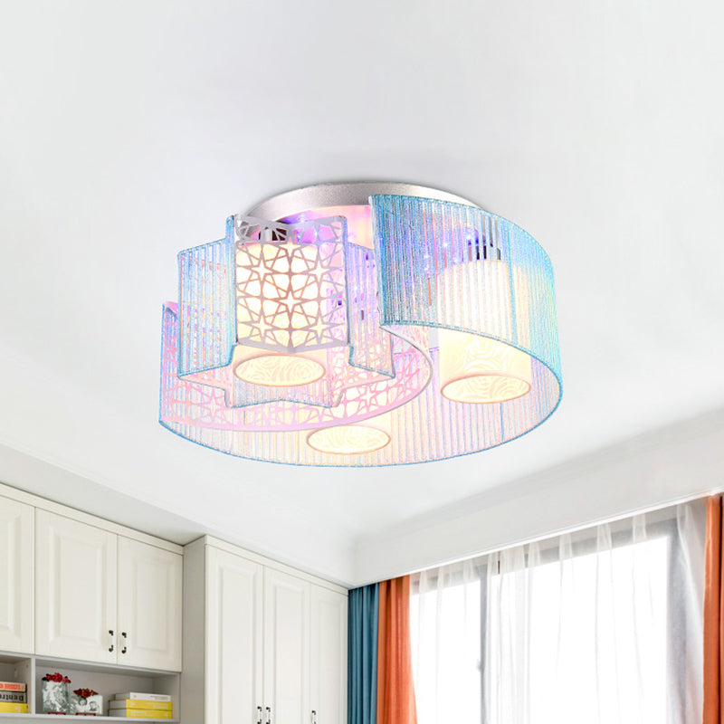 Metal Moon and Star Lighting Fixture Modern Led Flushmount Light for Bedroom in Pink/Blue