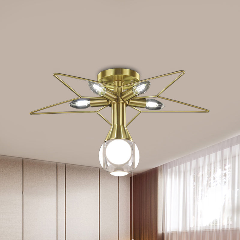Modern 6 Bulbs Semi-Flush Mount Lighting with Metal Shade White/Red Star Ceiling Lamp for Bedroom