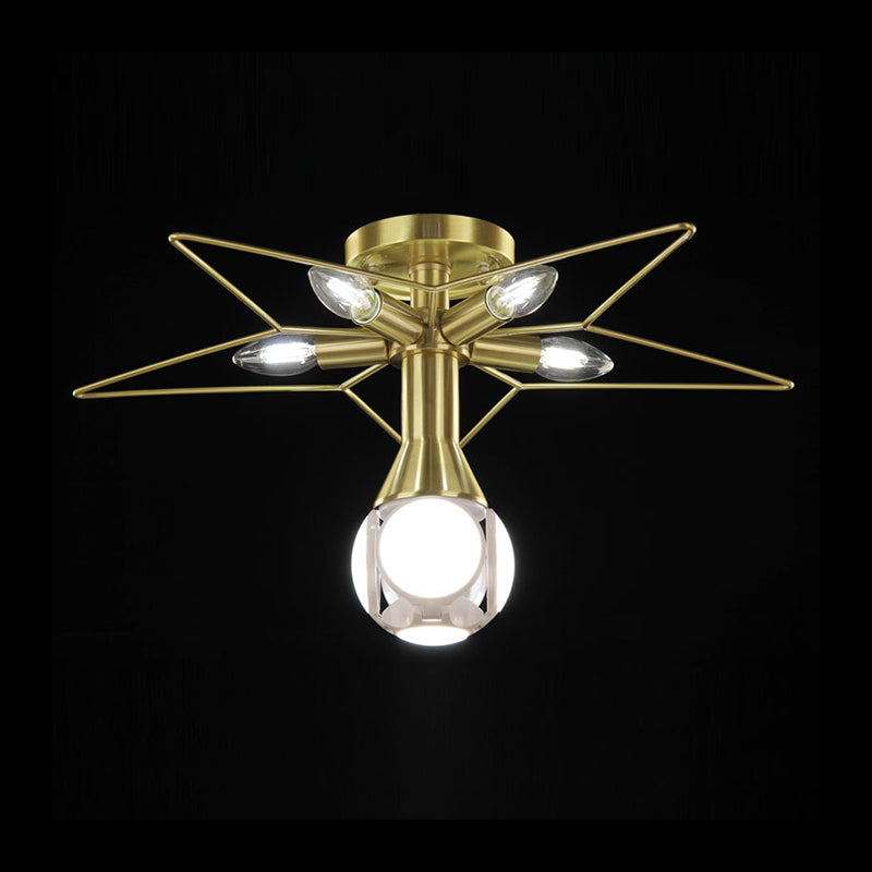 Modern 6 Bulbs Semi-Flush Mount Lighting with Metal Shade White/Red Star Ceiling Lamp for Bedroom