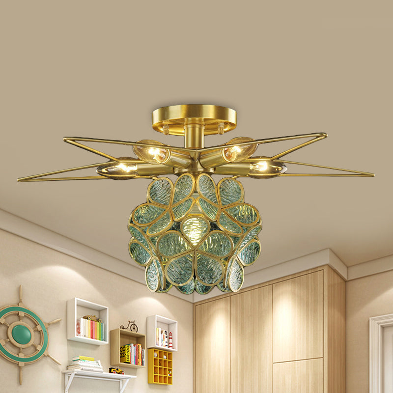 Star Metal Close to Ceiling Light Contemporary 1 Light Pink/White/Blue Semi-Flush Mount Lighting