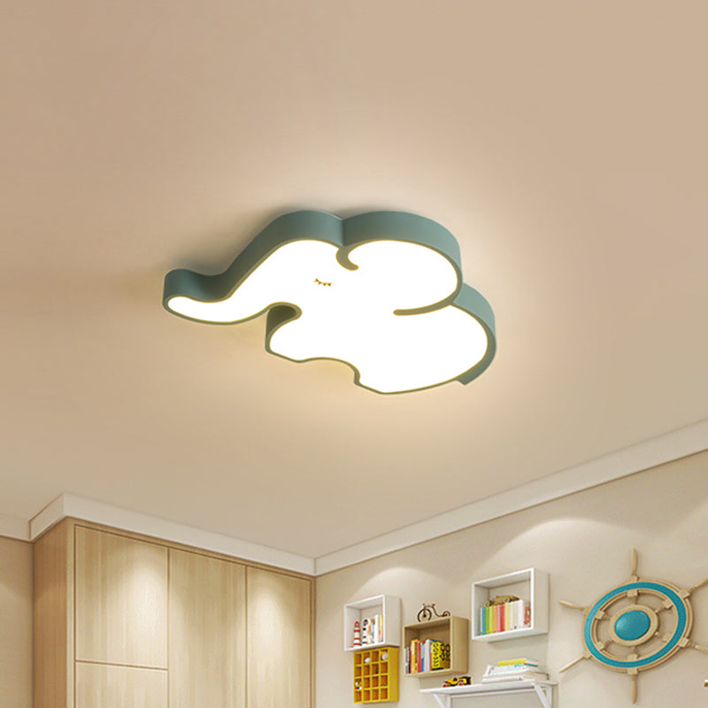 Led Bedroom Close to Ceiling Lamp Nordic Blue/White Flush Fixture with Elephant Acrylic Shade