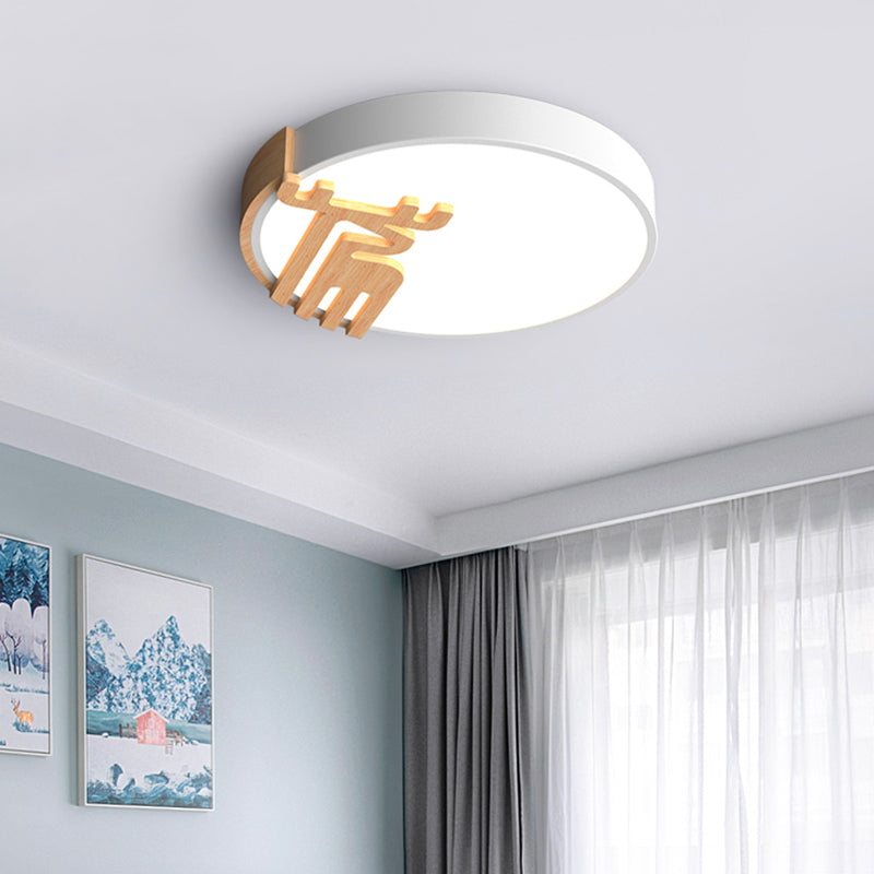 Drum Flush Light Fixture Nordic Acrilico Led Grigio / Bianco / Verde Close to Ceiling Light con Wood Deere Decoration