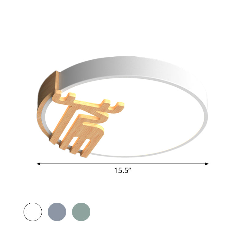 Drum Flush Light Fixture Nordic Acrilico Led Grigio / Bianco / Verde Close to Ceiling Light con Wood Deere Decoration