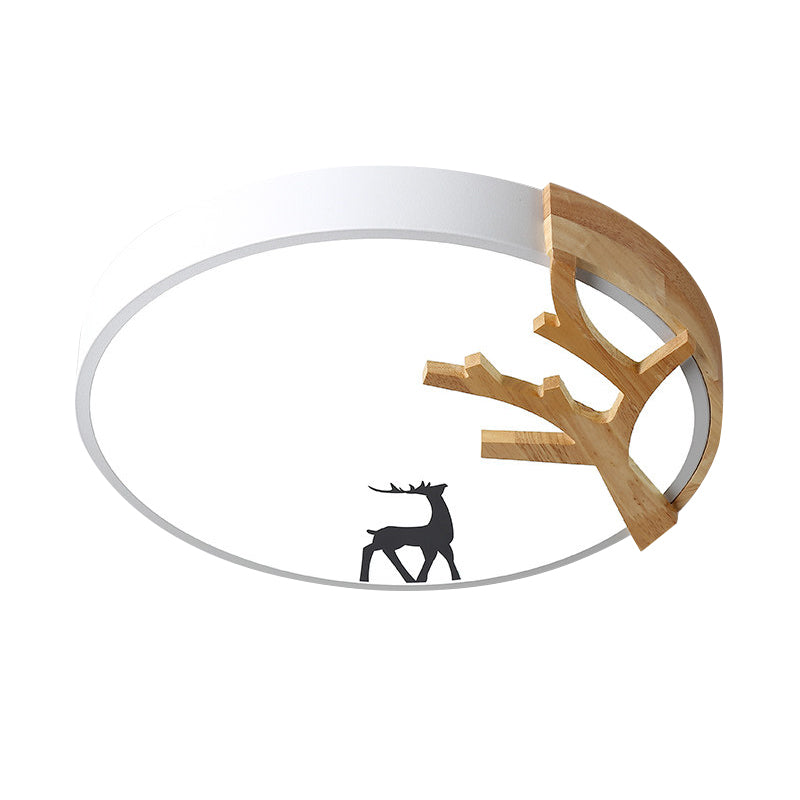 Drum Acrylic Flush Mount Lighting Contemporary Led Green/White/Gray Ceiling Light Fixture with Deer Decoration