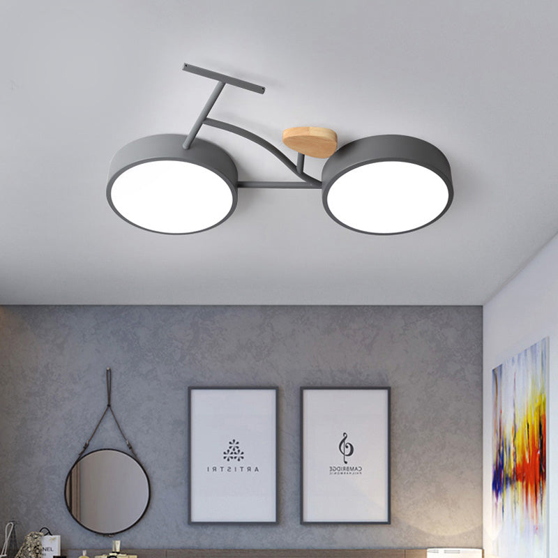 Led Bedroom Lighting Fixture Creative Gray/White/Green Close to Ceiling Light with Bike Acrylic Shade