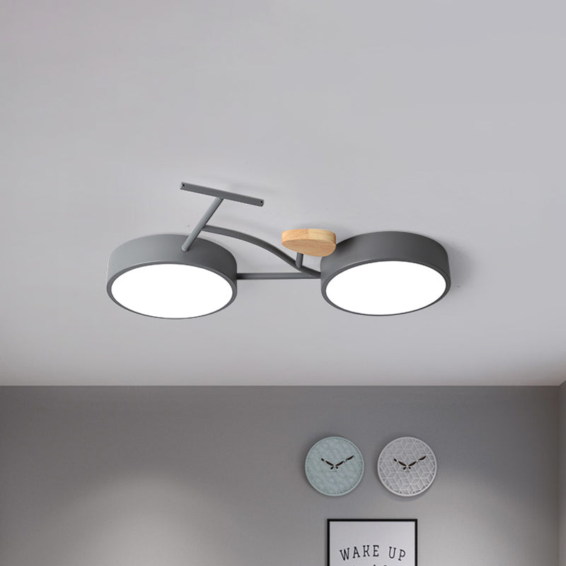 Led Bedroom Lighting Fixture Creative Gray/White/Green Close to Ceiling Light with Bike Acrylic Shade