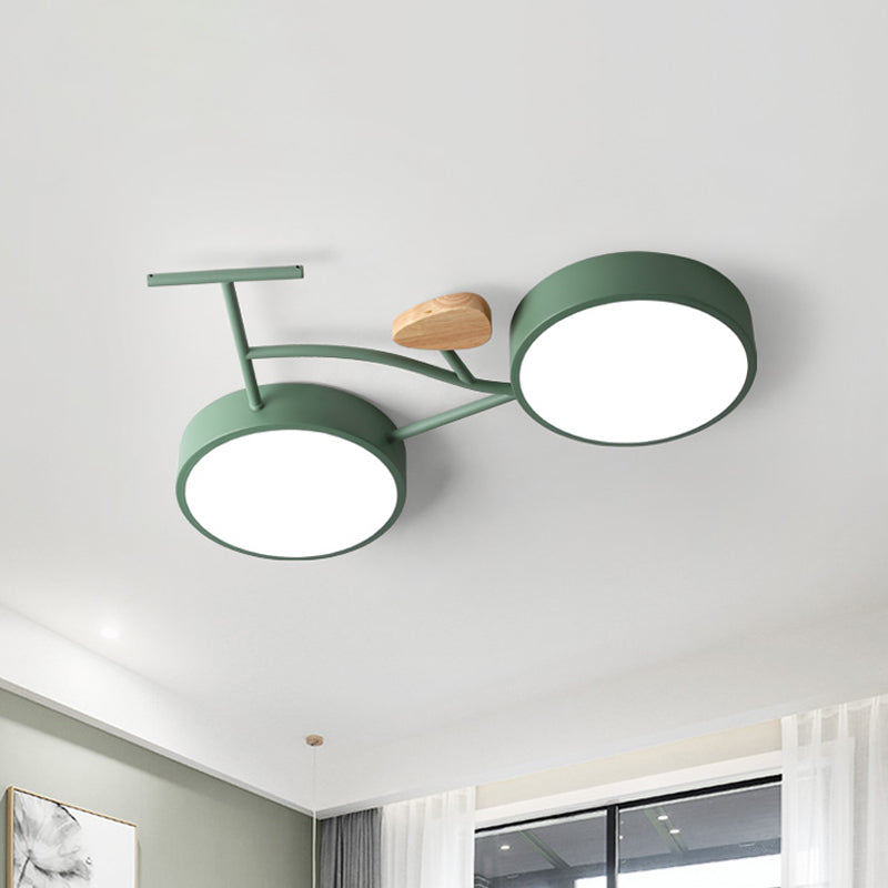 Led Bedroom Lighting Fixture Creative Gray/White/Green Close to Ceiling Light with Bike Acrylic Shade