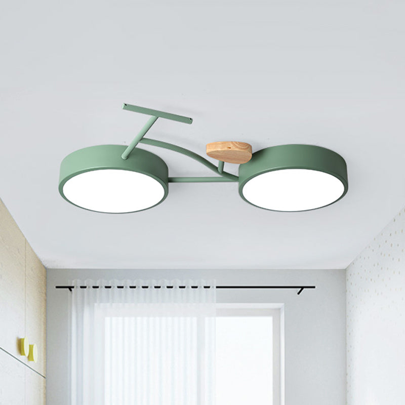 Led Bedroom Lighting Fixture Creative Gray/White/Green Close to Ceiling Light with Bike Acrylic Shade