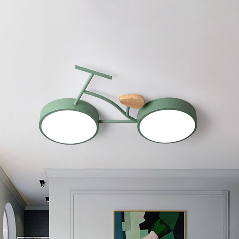 Led Bedroom Lighting Fixture Creative Gray/White/Green Close to Ceiling Light with Bike Acrylic Shade