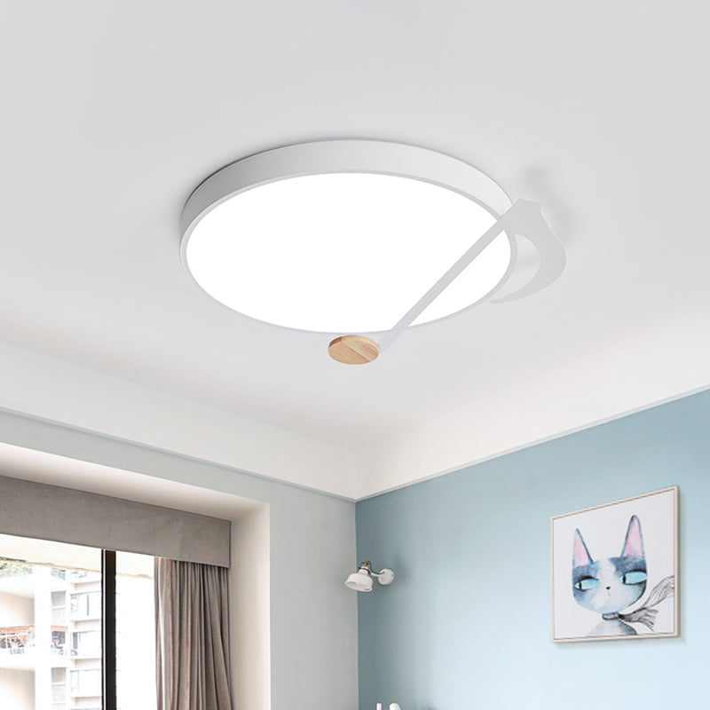 Modern Drum Close to Ceiling Lamp Acrylic Led Bedroom Flush Light Fixture in White/Gray/Green with Music Note Pattern