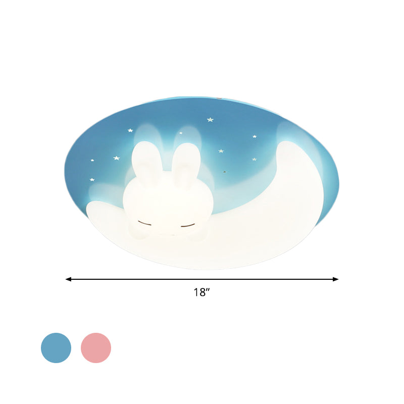 Cartoon LED Ceiling Flush Mount Pink/Blue Moon and Rabbit/Rabbit Flushmount Lighting with Acrylic Shade for Baby Room