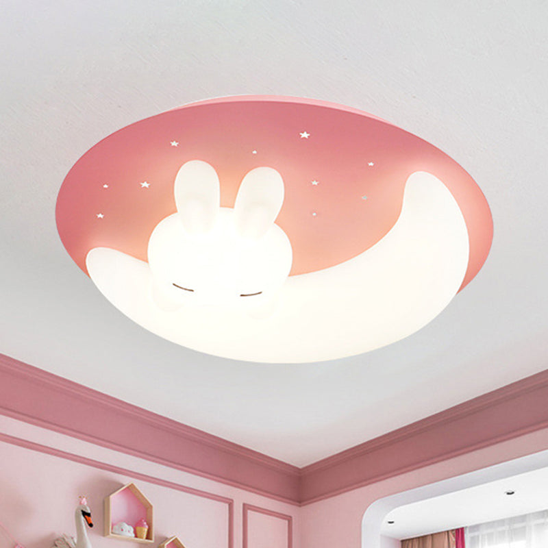 Cartoon LED Ceiling Flush Mount Pink/Blue Moon and Rabbit/Rabbit Flushmount Lighting with Acrylic Shade for Baby Room
