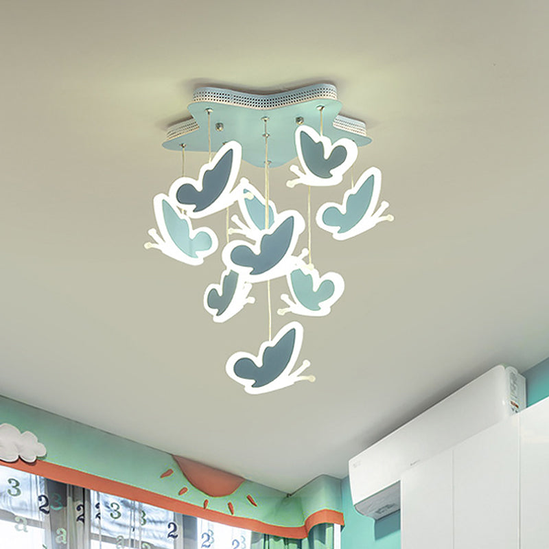 Lámpara de techo de clúster de mariposa voladora estilo acrílico rosa/azul semi flush monte lámpara de luz