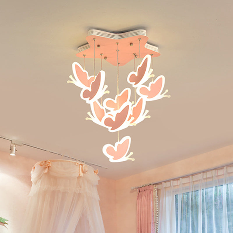 Lámpara de techo de clúster de mariposa voladora estilo acrílico rosa/azul semi flush monte lámpara de luz