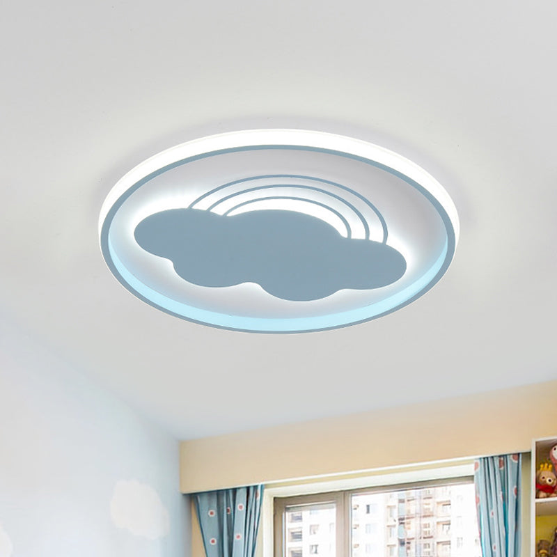 Rainbow Extra Thin Iron Ceiling Lamp Cartoon Pink/Blue LED Flush Mount Light Fixture for Kindergarten