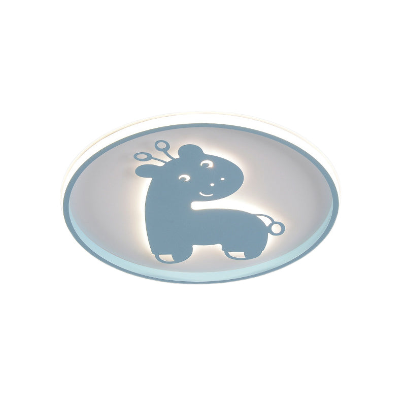 Acrylic Fish/Giraffe Ceiling Flush Light Cartoon Pink/Blue Integrated LED Flushmount Lamp for Nursery