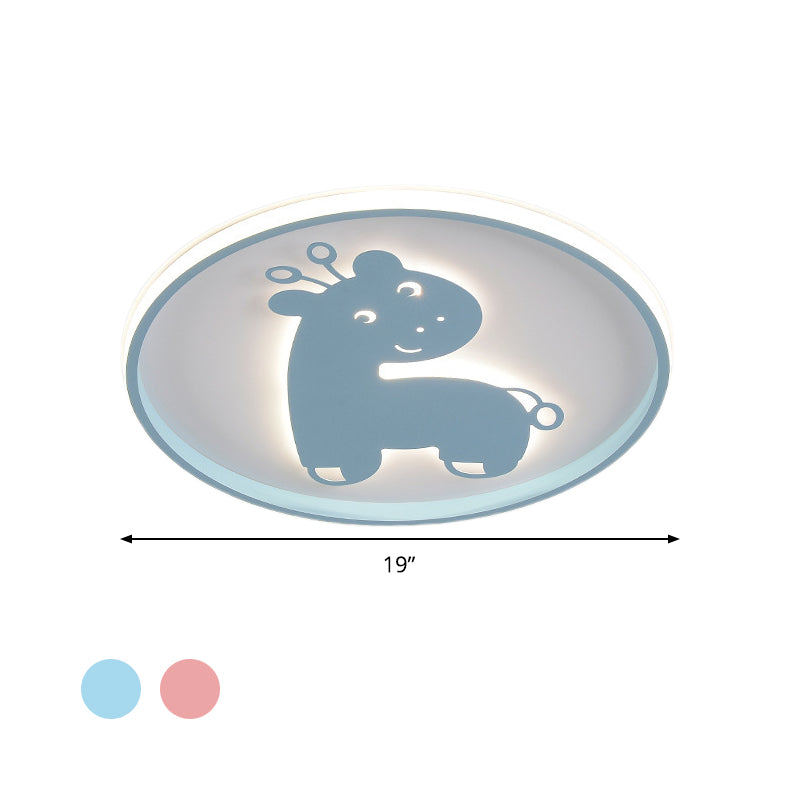 Acrylic Fish/Giraffe Ceiling Flush Light Cartoon Pink/Blue Integrated LED Flushmount Lamp for Nursery