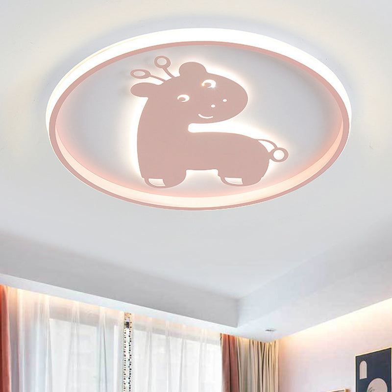 Acrylic Fish/Giraffe Ceiling Flush Light Cartoon Pink/Blue Integrated LED Flushmount Lamp for Nursery