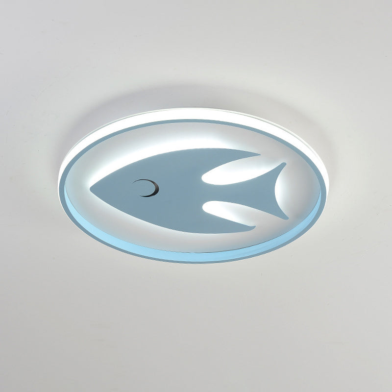 Acrylic Fish/Giraffe Ceiling Flush Light Cartoon Pink/Blue Integrated LED Flushmount Lamp for Nursery