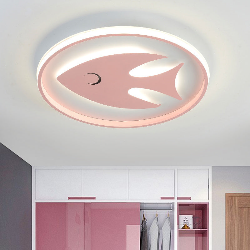 Acrylic Fish/Giraffe Ceiling Flush Light Cartoon Pink/Blue Integrated LED Flushmount Lamp for Nursery