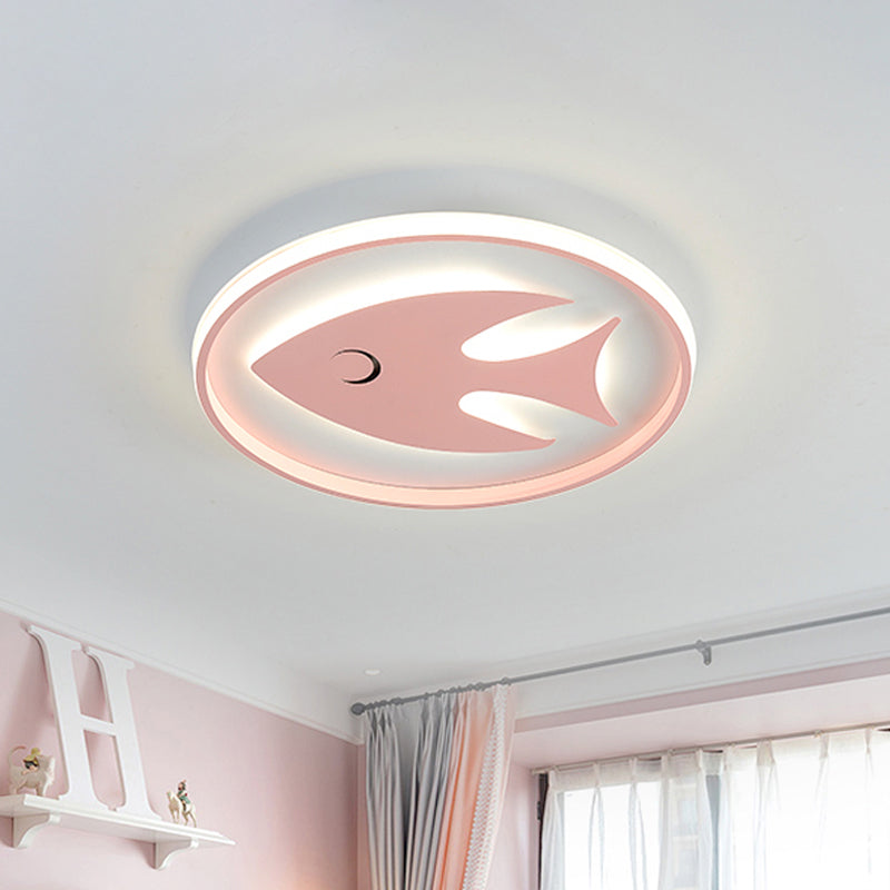 Acrylic Fish/Giraffe Ceiling Flush Light Cartoon Pink/Blue Integrated LED Flushmount Lamp for Nursery