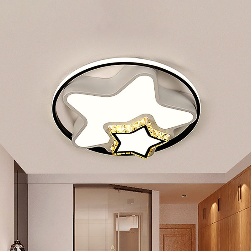 Kids Square/Star/Loving Heart Flushmount Acrylic Bedroom LED Flush Mount Ceiling Light in Black-White with Embedded Crystal Accent