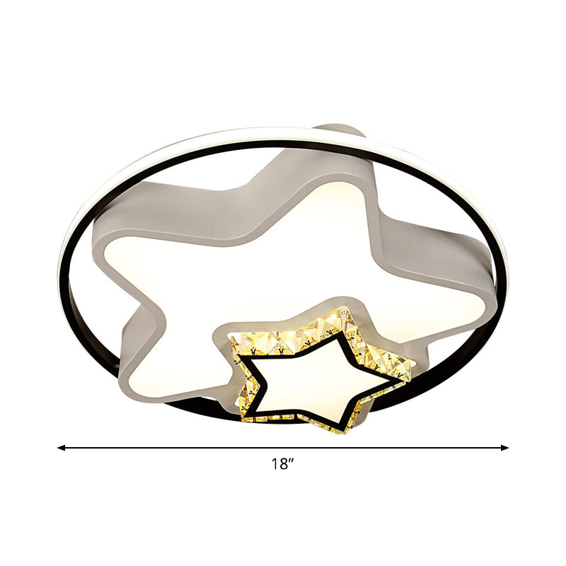 Kids Square/Star/Loving Heart Flushmount Acrylic Bedroom LED Flush Mount Ceiling Light in Black-White with Embedded Crystal Accent