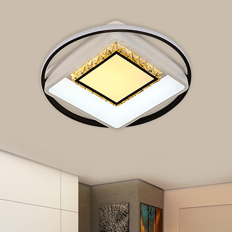 Kids Square/Star/Loving Heart Flushmount Acrylic Bedroom LED Flush Mount Ceiling Light in Black-White with Embedded Crystal Accent