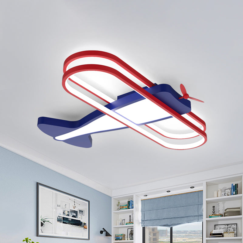 Aluminum Airplane Flush Ceiling Light Cartoon Dark Blue LED Flush Mount Lighting Fixture