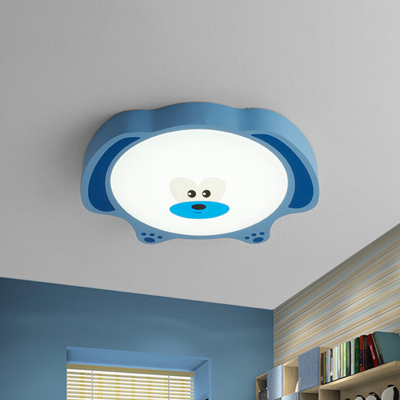 Cartoon Bear Acrylic Ceiling Fixture LED Flush Mount Recessed Lighting in Blue/Pink for Kids Room