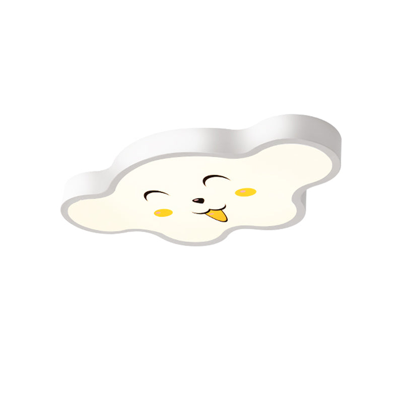 Kids Bedroom LED Ceiling Light Cartoon White/Pink/Blue Flush Mount Fixture with Smile/Dog Acrylic Shade