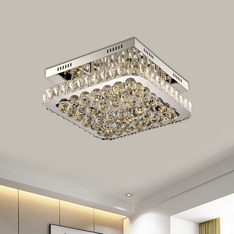 Clear Crystal Ball Square Flush Mount Lampe Minimal Stil LED Korridor Deckenleuchte in Chrome