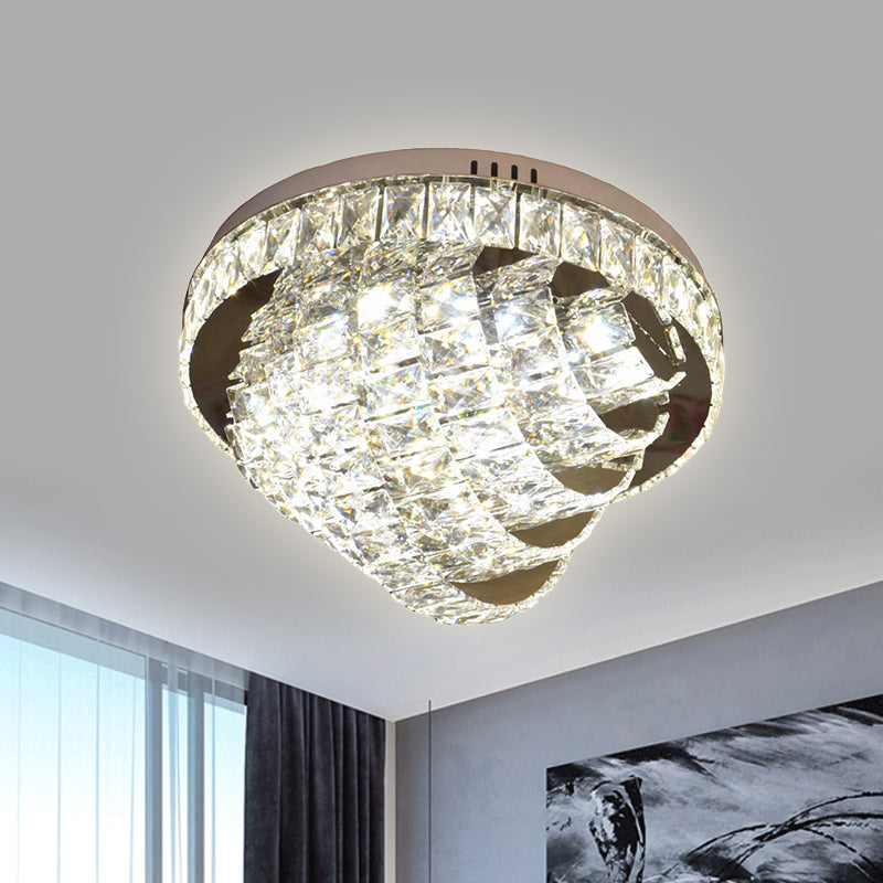 18"/22" W LED Flushmount Lighting Simple Style Tiered Faceted Crystal Close to Ceiling Lamp in Chrome