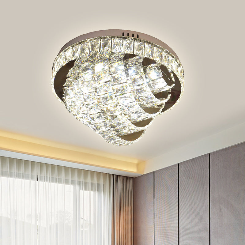 18"/22" W LED Flushmount Lighting Simple Style Tiered Faceted Crystal Close to Ceiling Lamp in Chrome