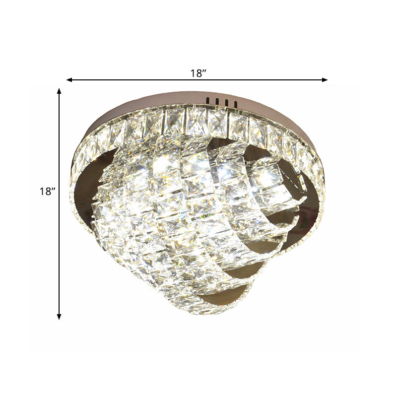 18"/22" W LED Flushmount Lighting Simple Style Tiered Faceted Crystal Close to Ceiling Lamp in Chrome