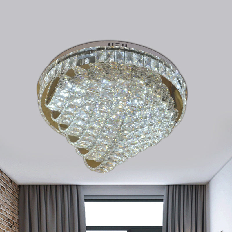 18"/22" W LED Flushmount Lighting Simple Style Tiered Faceted Crystal Close to Ceiling Lamp in Chrome
