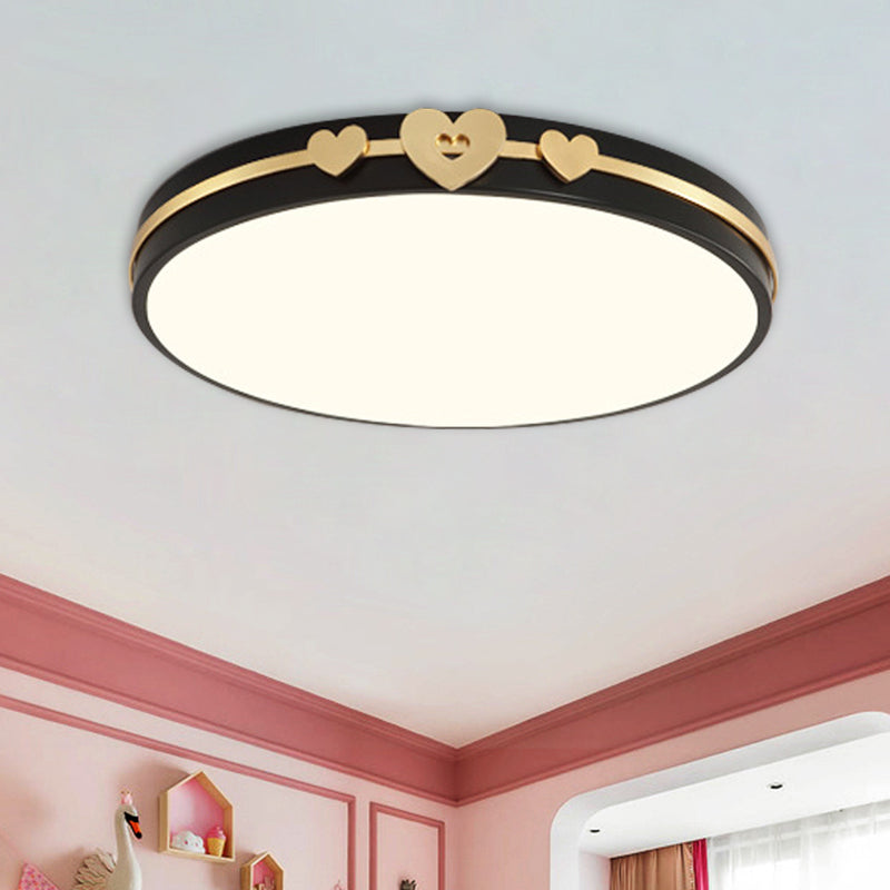 Noordse cirkelvormige spoellamp Acryl LED Slaapkamer Spoelverlichting in wit/zwart/grijs met goud liefdevolle hart deco