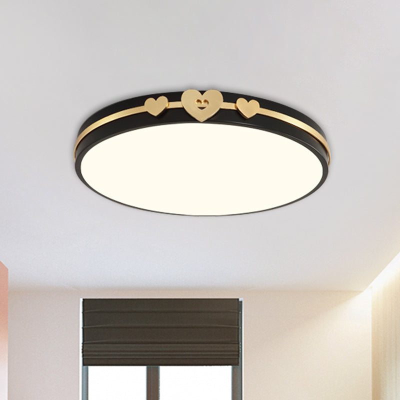 Noordse cirkelvormige spoellamp Acryl LED Slaapkamer Spoelverlichting in wit/zwart/grijs met goud liefdevolle hart deco
