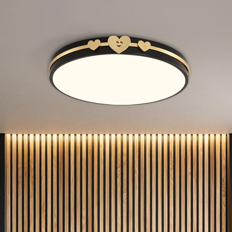 Noordse cirkelvormige spoellamp Acryl LED Slaapkamer Spoelverlichting in wit/zwart/grijs met goud liefdevolle hart deco