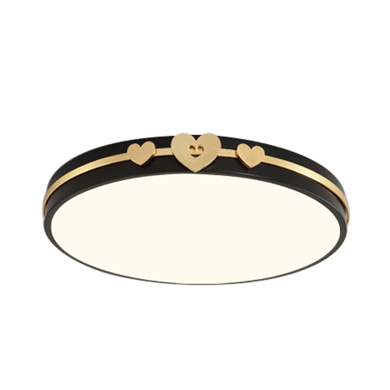 Noordse cirkelvormige spoellamp Acryl LED Slaapkamer Spoelverlichting in wit/zwart/grijs met goud liefdevolle hart deco